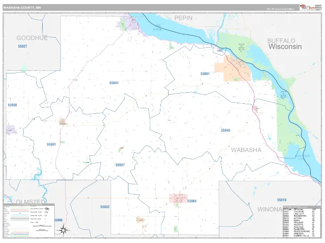 Wabasha County, MN ZIP Code Wall Map, Classic style