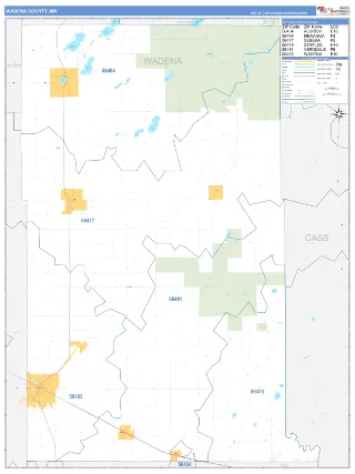Wadena County, MN Business Reference style ZIP Code wall map