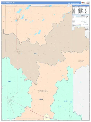 Wadena County, MN ColorCast style ZIP Code wall map