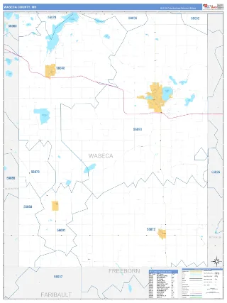 Waseca County, MN Business Reference style ZIP Code wall map