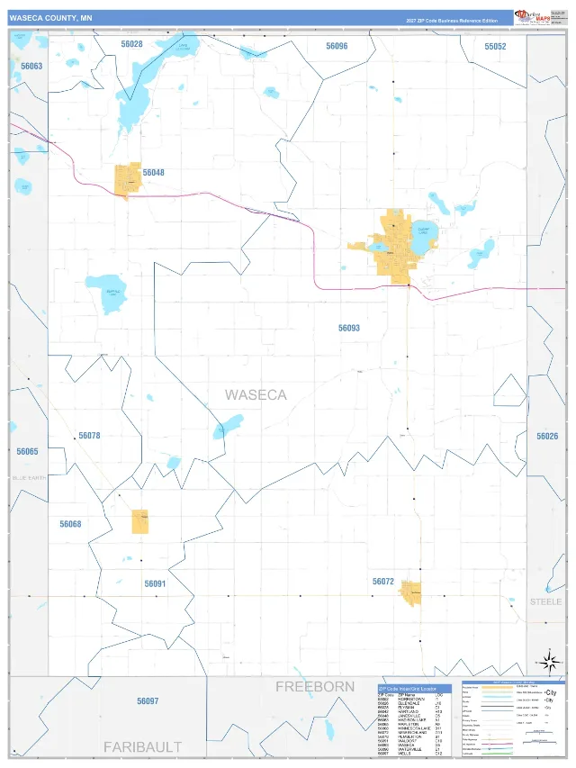 Waseca County, MN ZIP Code Wall Map, Business Reference style
