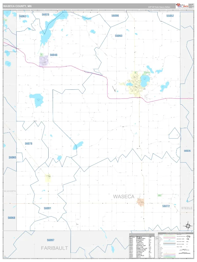 Waseca County, MN ZIP Code Wall Map, Classic style