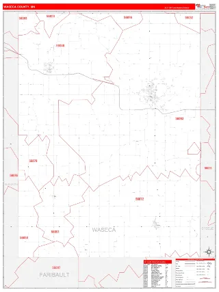 Waseca County, MN RedLine style ZIP Code wall map