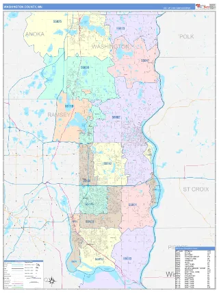 Washington County, MN ColorCast style ZIP Code wall map