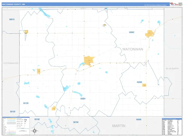 Watonwan County, MN ZIP Code Wall Map, Business Reference style