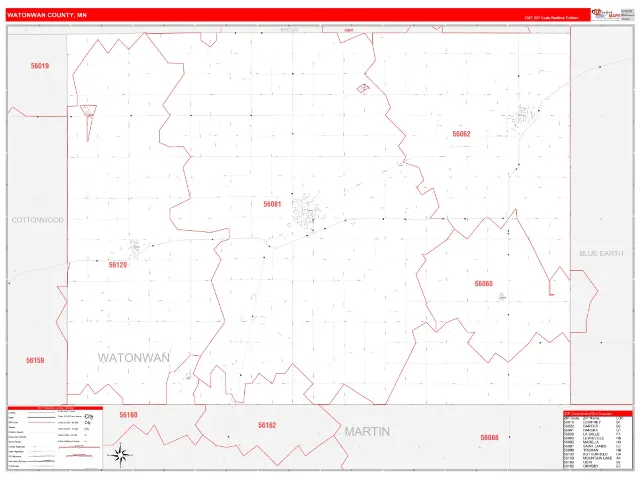 Watonwan County, MN ZIP Code Wall Map, RedLine style