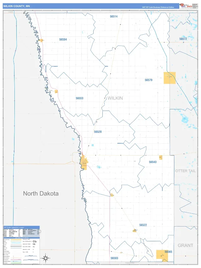 Wilkin County, MN ZIP Code Wall Map, Business Reference style