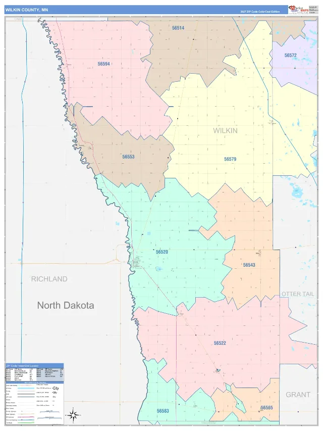 Wilkin County, MN ZIP Code Wall Map, ColorCast style