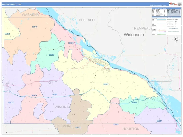 Winona County, MN ZIP Code Wall Map, ColorCast style