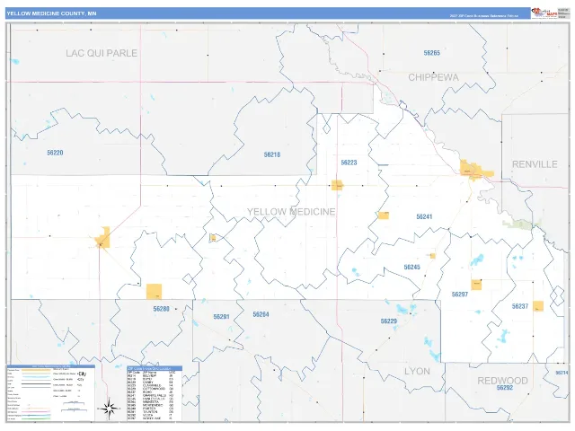 Yellow Medicine County, MN ZIP Code Wall Map, Business Reference style