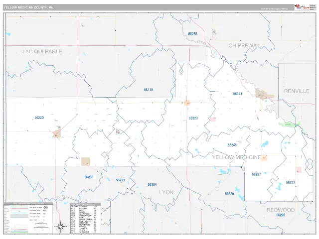 Yellow Medicine County, MN ZIP Code Wall Map, Classic style