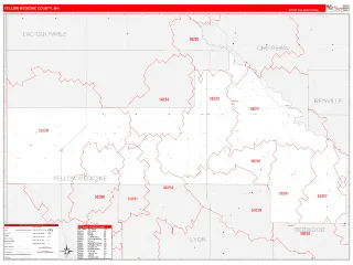 Yellow Medicine County, MN RedLine style ZIP Code wall map