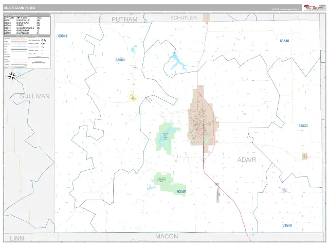 Adair County, MO ZIP Code Wall Map, Classic style