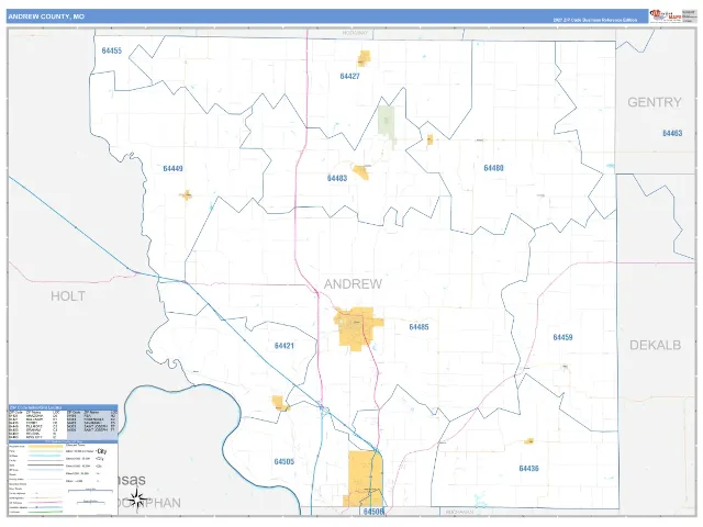 Andrew County, MO ZIP Code Wall Map, Business Reference style