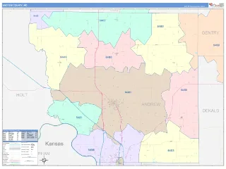 Andrew County, MO ColorCast style ZIP Code wall map