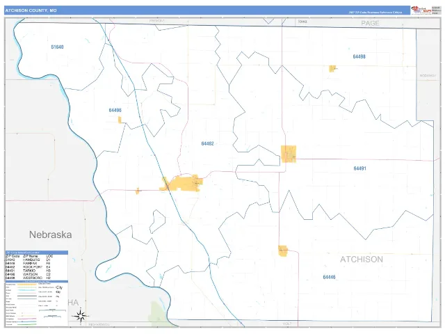 Atchison County, MO ZIP Code Wall Map, Business Reference style