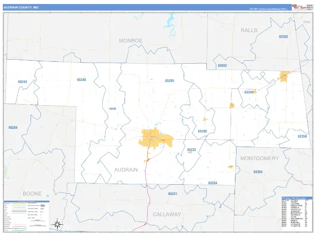 Audrain County, MO ZIP Code Wall Map, Business Reference style