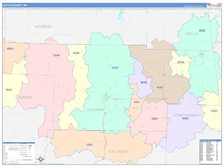 Audrain County, MO ColorCast style ZIP Code wall map