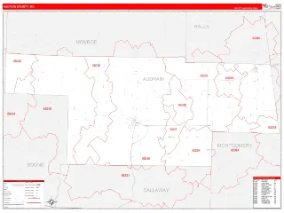 Audrain County, MO RedLine style ZIP Code wall map