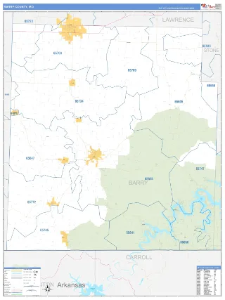 Barry County, MO Business Reference style ZIP Code wall map
