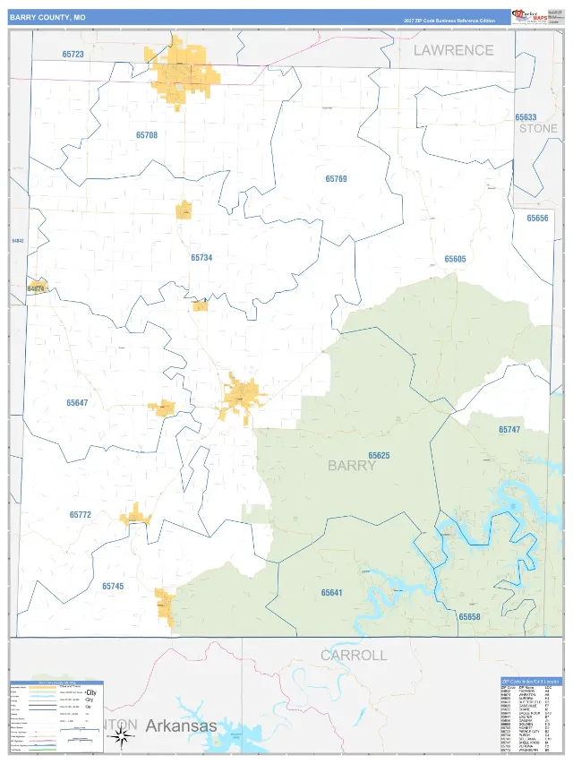 Barry County, MO ZIP Code Wall Map, Business Reference style