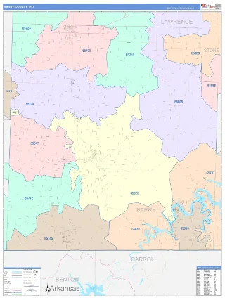 Barry County, MO ColorCast style ZIP Code wall map