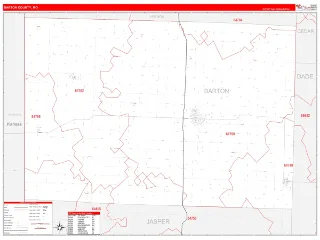Barton County, MO RedLine style ZIP Code wall map