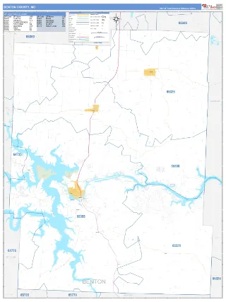 Benton County, MO Business Reference style ZIP Code wall map