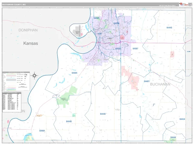 Buchanan County, MO ZIP Code Wall Map, Classic style