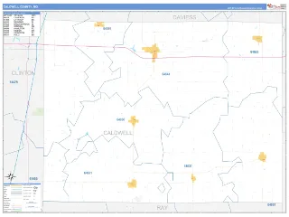 Caldwell County, MO Business Reference style ZIP Code wall map