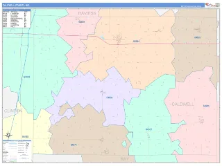 Caldwell County, MO ColorCast style ZIP Code wall map