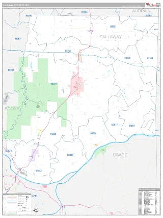 Callaway County, MO Classic style ZIP Code wall map