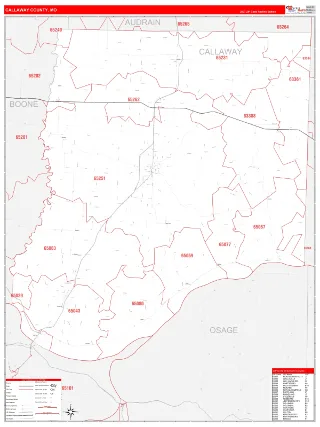 Callaway County, MO RedLine style ZIP Code wall map