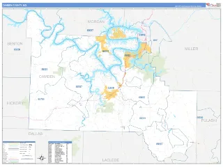 Camden County, MO Business Reference style ZIP Code wall map