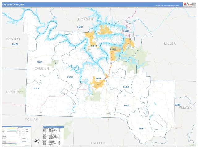 Camden County, MO ZIP Code Wall Map, Business Reference style