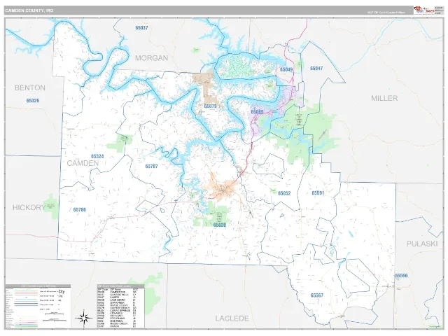 Camden County, MO ZIP Code Wall Map, Classic style