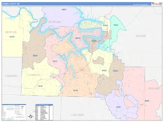 Camden County, MO ColorCast style ZIP Code wall map