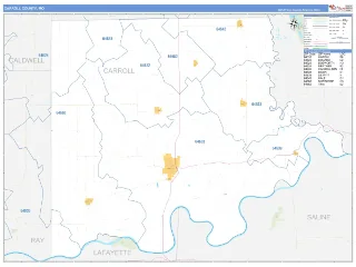 Carroll County, MO Business Reference style ZIP Code wall map