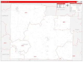 Cedar County, MO RedLine style ZIP Code wall map