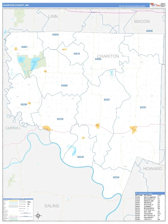 Chariton County, MO ZIP Code Wall Map, Business Reference style