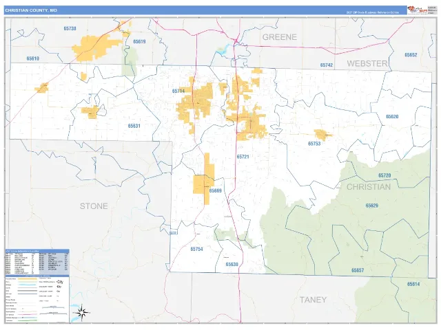 Christian County, MO ZIP Code Wall Map, Business Reference style