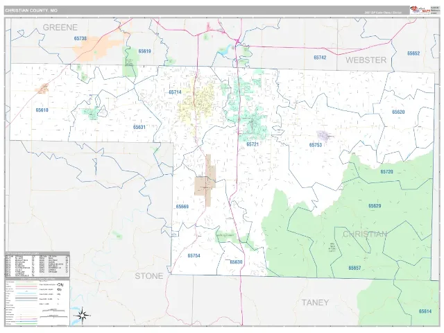 Christian County, MO ZIP Code Wall Map, Classic style