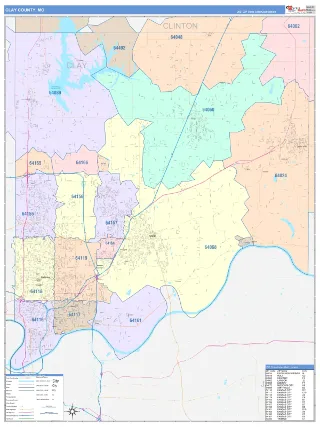 Clay County, MO ColorCast style ZIP Code wall map