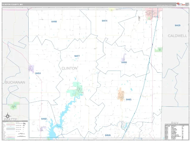 Clinton County, MO ZIP Code Wall Map, Classic style