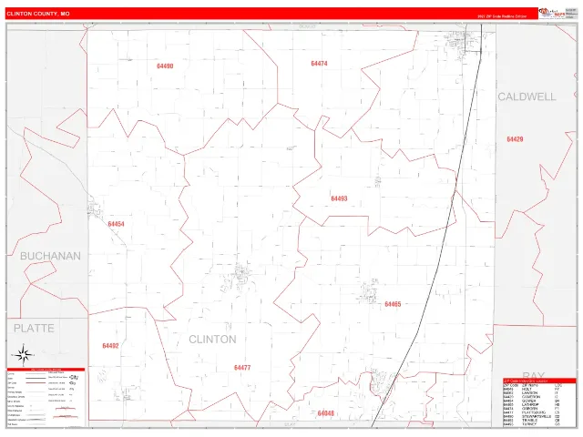 Clinton County, MO ZIP Code Wall Map, RedLine style