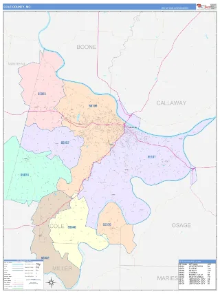 Cole County, MO ColorCast style ZIP Code wall map
