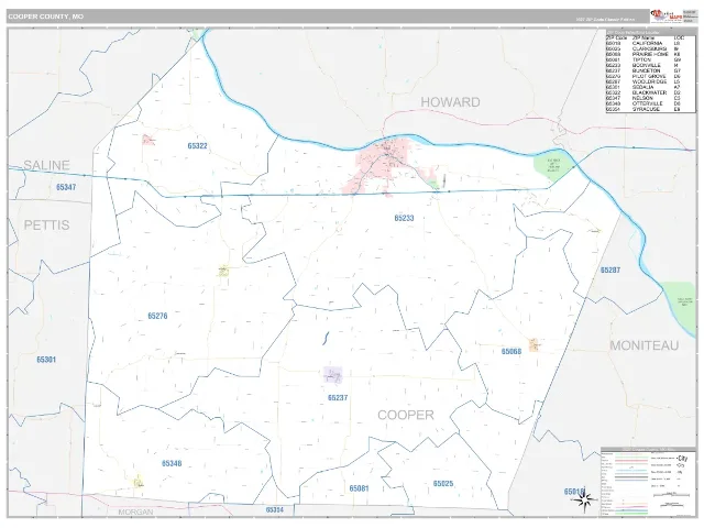 Cooper County, MO ZIP Code Wall Map, Classic style