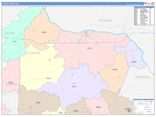 Cooper County, MO ColorCast style ZIP Code wall map