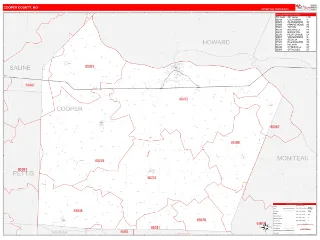 Cooper County, MO RedLine style ZIP Code wall map