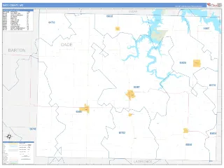Dade County, MO Business Reference style ZIP Code wall map